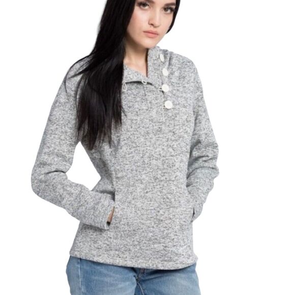 Columbia Womens XSmall Gray Darling Days Pullover Sweatshirt Fleece Button Hood - Picture 9 of 9